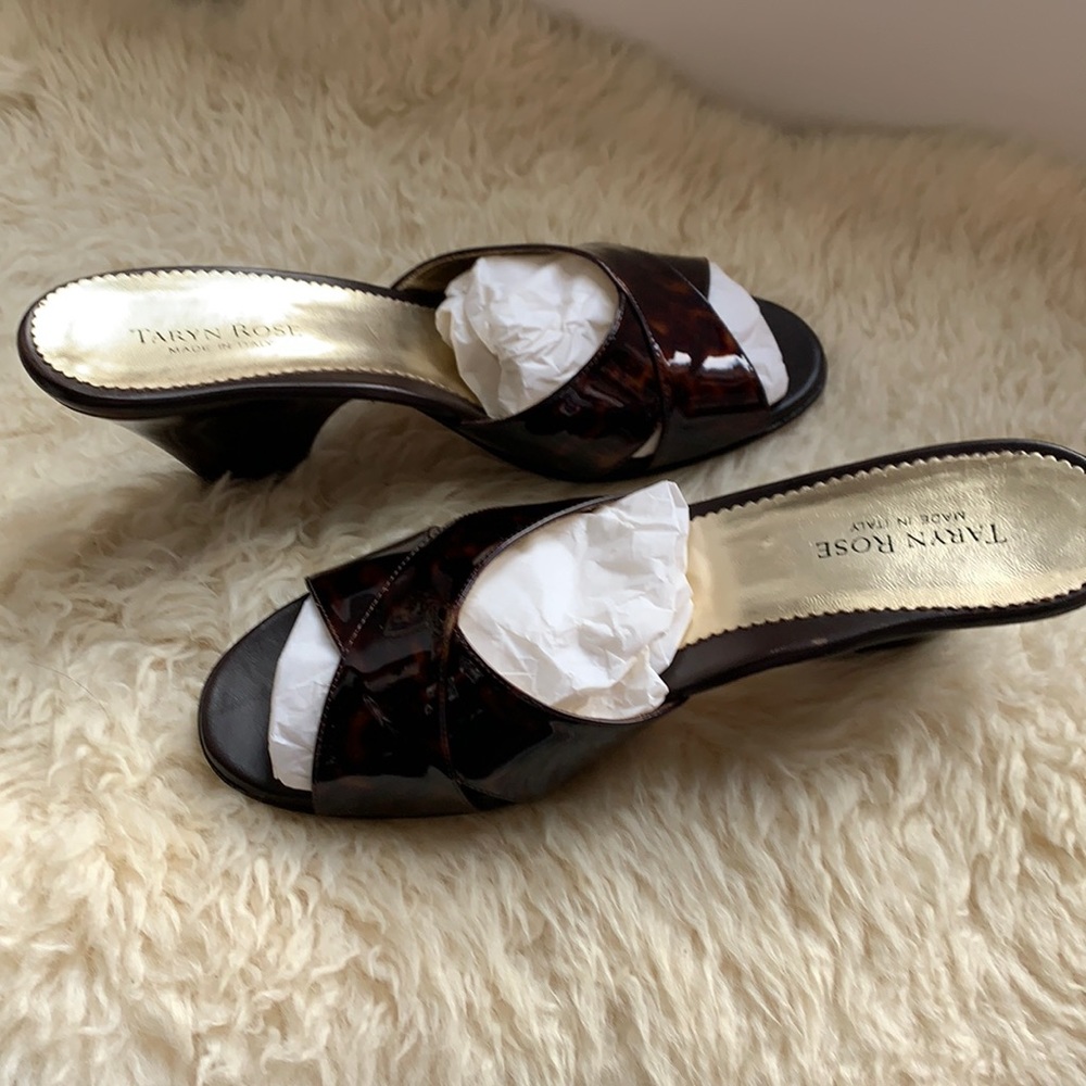 Taryn Rose Diol Tortoise Patent Mules, Dark Brown